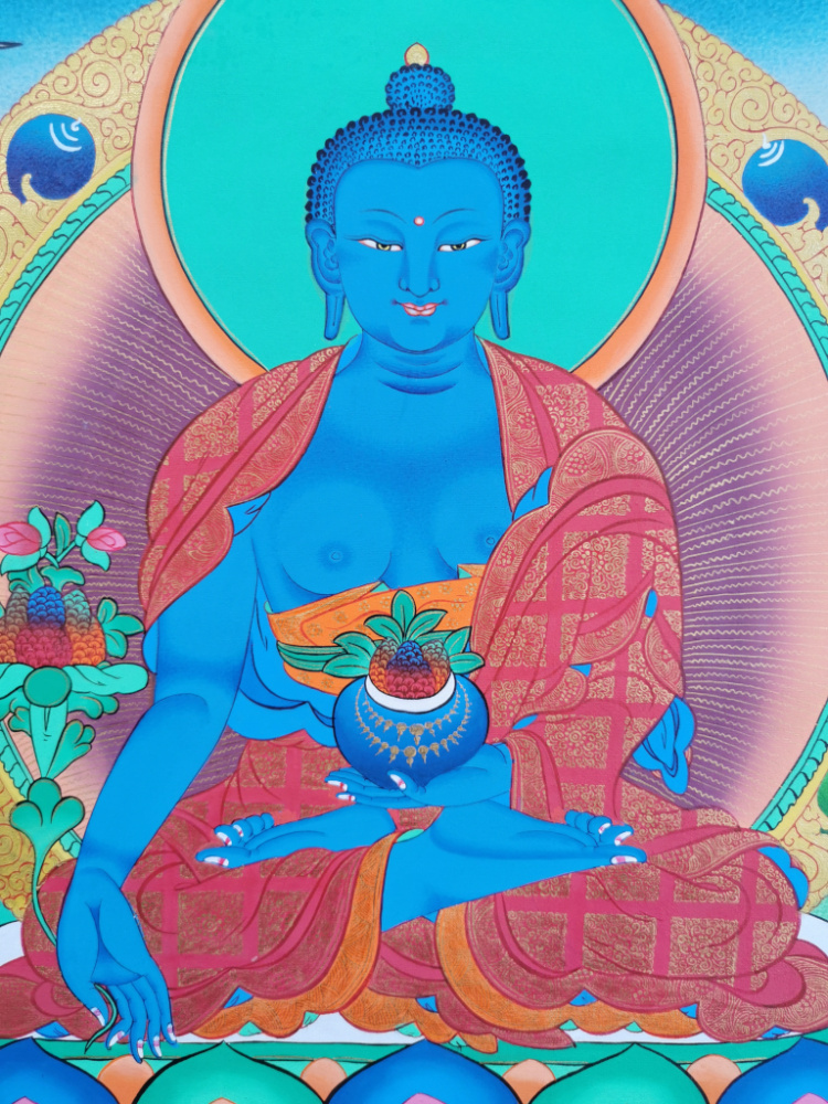 Preview: Thangka - Medizin Buddha | ca. 55x42cm | Exklusives Einzelstück